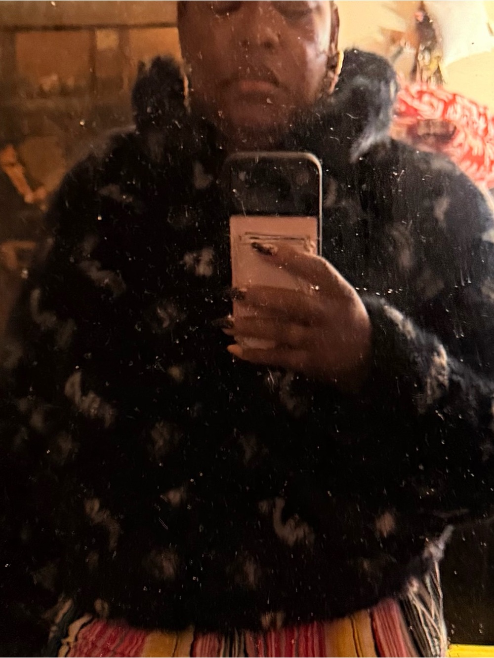 Fila Black Faux Fur Teddy Jacket with Subtle White Flecks